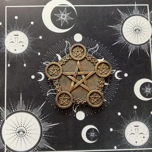 Resin pentagram altar tile tray vintage brass finish mystical witchcraft ritual decor prop.