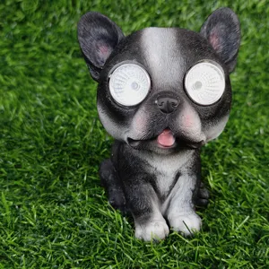 Solar French bulldog garden light outdoor resin lawn waterproof animal figurine decor