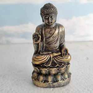 Exquisite bronze finish Shakyamuni Buddha figurine detail, ideal for meditation and sand tray play.