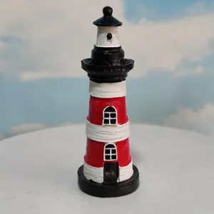 Mediterranean style lighthouse resin ornament detail shot, perfect for fish tank decor and sandbox.