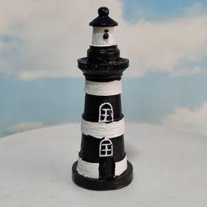 Resin lighthouse figurine miniature black white striped nautical decor fish tank aquarium piece style props