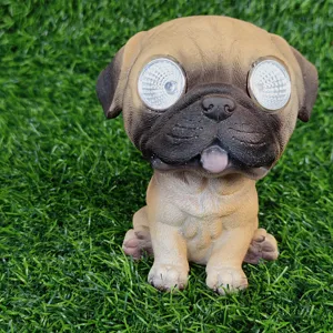Pug solar garden light resin puppy lawn statue outdoor yard decor cute puppy sculpture LED