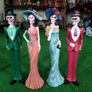 Halloween skeleton couple figurines resin gothic vintage dress home decor statues party props