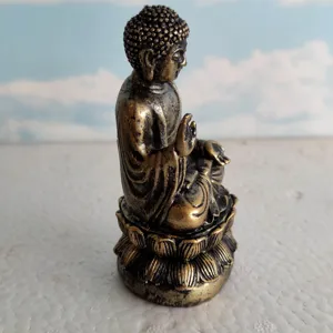 Miniature bronze Buddha statue meditation figure resin lotus base desktop ornament props