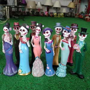 Halloween skeleton couple figurine set resin crafts scary party home desktop decoration gifts
