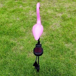 Solar flamingo garden light outdoor lawn stake detail view, waterproof LED landscape decoration.