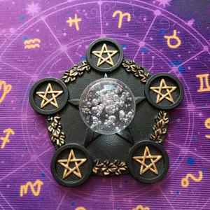 Black gold resin pentagram altar tray table decor photography prop mystical design