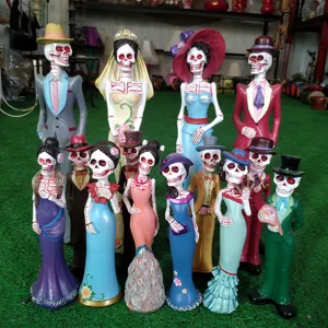 Halloween skeleton couple figurines resin gothic day of the dead spooky home decor statues