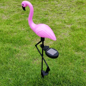 Solar flamingo garden light detail view, waterproof outdoor lawn decoration landscape LED light.
