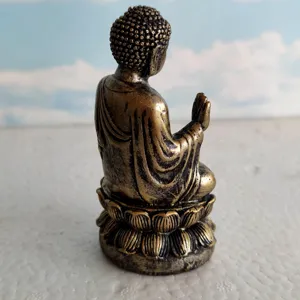 Bronze Buddha statue figurine lotus base religious meditation mindfulness sand tray accessory decor