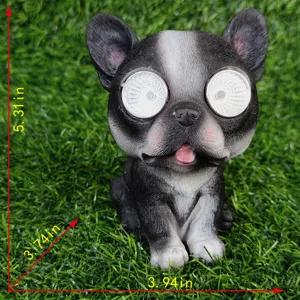 Solar French Bulldog Garden Light Resin Animal Statue Outdoor Lawn Yard Waterproof Cute Decor