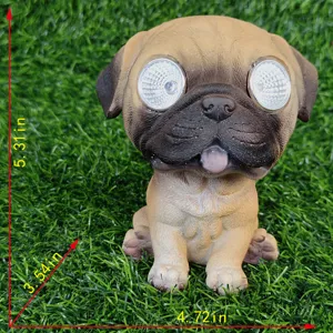 Pug solar garden light outdoor waterproof resin animal statue lawn landscape lighting decor.