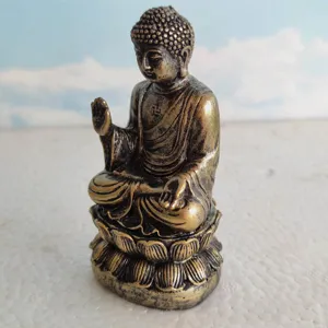 Miniature Buddha Statue Figurine Bronze Color Lotus Base Sandbox Toy Meditation Decor