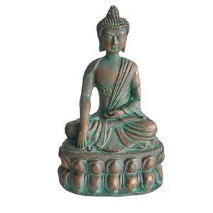 Vintage bronze Buddha statue figurine, religious decor and mindfulness sandplay therapy toy.