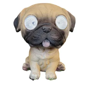 Solar pug garden light outdoor waterproof resin figurine lawn LED animal statue yard decoration