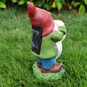 Solar Garden Gnome Statue Resin Outdoor Elf Figurine with Solar Panel for Yard Lawn Decor 1pc