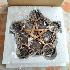 Pentagram resin candle holder detail view, antique bronze finish ritual altar tray decor.