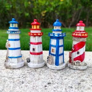 Mediterranean style lighthouse resin ornament detail showing exquisite miniature coastal decor.