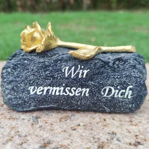 Memorial grave stone ornament with golden rose for deceased loved ones friend tomb decor