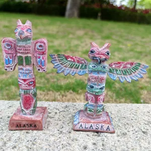 Resin totem pole figurine home decor ornament, miniature craft collectible for desktop display.