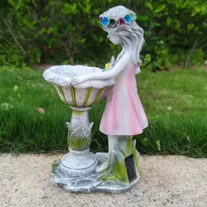 Resin fairy solar garden light figurine, cute outdoor garden yard lawn decor statue