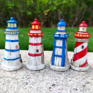 Mediterranean style miniature lighthouse resin figurines for aquarium and home decor