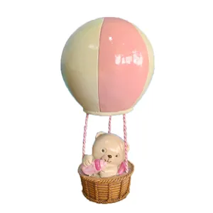 Resin hot air balloon bear figurine miniature sandbox toy cute desktop ornament home decor
