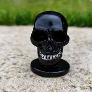 Black skull figurine desktop decoration Halloween spooky prop for display and party 1pcs