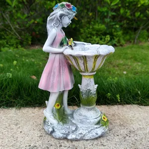 Resin flower fairy solar light garden statue, outdoor courtyard lawn decor ornament for yard.