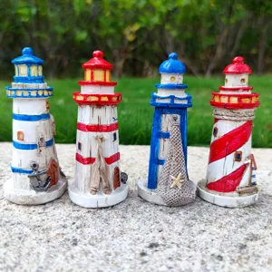 Mediterranean style resin lighthouse miniature ornaments set for home aquarium decor 4pcs