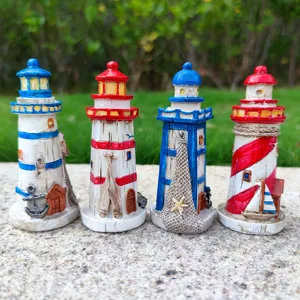 Mediterranean style resin lighthouse ornament fish tank desktop tabletop decor 4pcs set
