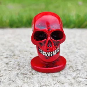 Red resin skull figurine miniature Halloween spooky prop gothic home desktop decor sandbox toy