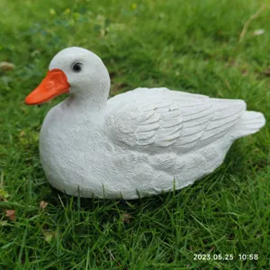 Cute white duck resin figurine garden sculpture desktop ornament for home decor