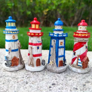 Mediterranean style miniature lighthouse resin ornament for fish tank sandbox home decor detail view