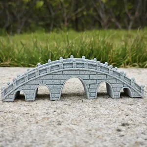 Resin miniature arch bridge fish tank ornament, detailed stone texture garden bonsai decor detail view.