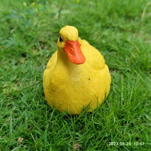 Cute yellow duck garden figurine resin animal sculpture desktop ornament for home decor