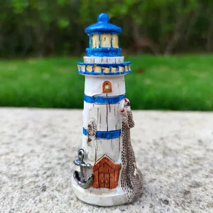 Mediterranean resin lighthouse fish tank decoration miniature nautical desktop ornament detail view