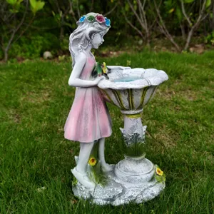 Resin fairy garden solar light statue for outdoor yard lawn decorative craft ornament