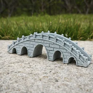 Close-up detail of the miniature resin arch bridge ornament for aquarium and tea tray decor.