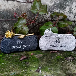 European Resin Memorial Tombstone Prop With Gold Rose Halloween Cemetery Grave Decoration Ornament Souvenir Gift