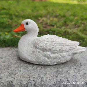 Cute white duck resin figurine ornament for desktop, living room, and garden decoration.