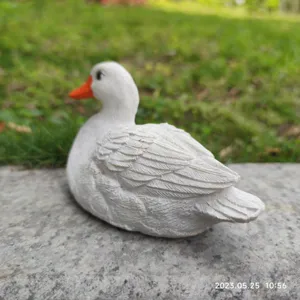 Cute white duck resin figurine ornament for desktop, living room, and courtyard garden decor.