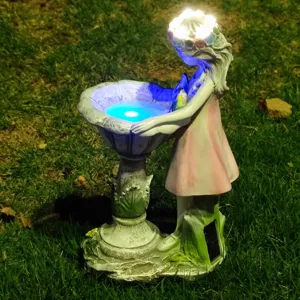 Resin solar garden fairy light statue, outdoor courtyard lawn decoration detail display.