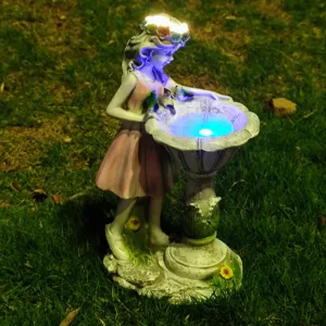 Solar garden fairy statue light outdoor resin birdbath figurine yard lawn decor ornament