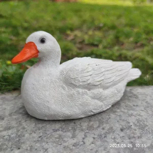 Cute white duck resin figurine sculpture for desktop and home garden decor ornament