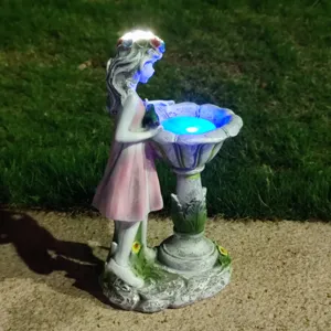Resin fairy solar garden light outdoor waterproof yard ornament decorative LED statue figure detailed view