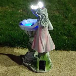 Resin solar flower fairy garden light outdoor waterproof yard lawn decorative ornament figurine