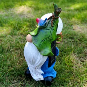 Solar garden gnome resin figurine with glass ball light and bird decor for outdoor yard decor