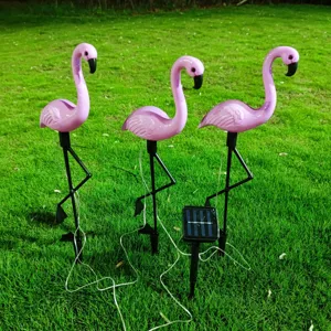 Solar flamingo garden stake light outdoor waterproof LED landscape lawn yard decoration detail.