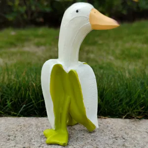 Creative banana duck figurine resin cute animal desktop ornament for home garden decor gift